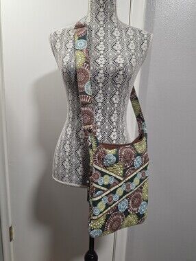 Stephanie Dawn Quilted Floral Medallion Crossbody Shoulder Bag Green Brown